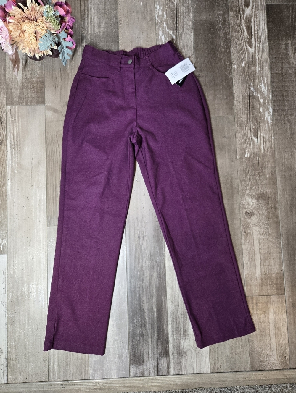 NWT BonWorth Women's Stretch Raisin Purple Pull-on Pants Size XSP XS Petite